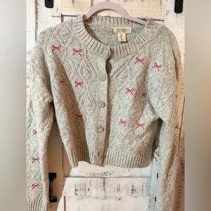 Jessica Simpson Beige Cardigan with Pink Bow Embroidery